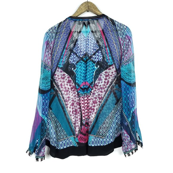 Hale Bob Ladonna Silk Chiffon Teal Crepe Blouse - Picture 5 of 9